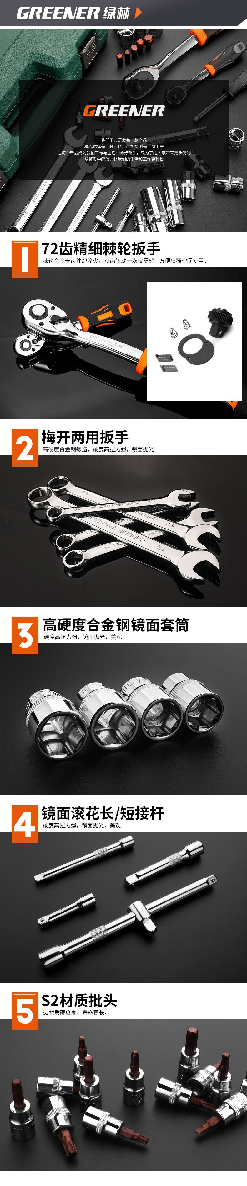 Suitable for Green Forest Auto Repair Tool Set, ratchet quick socket wrench, car maintenance, motorcycle maintenance