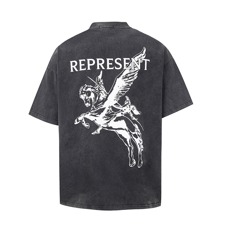 Represrep杜賓犬水洗いして古いアメリカのファッションブランドのヴィンテージのレトロなサメの半袖のtシャツの男をします。|undefined
