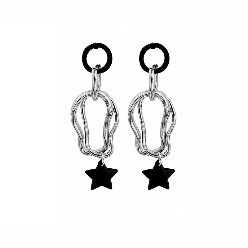Fashion Geometric Circle Twisted Black Pentagram Alloy Earringspicture6