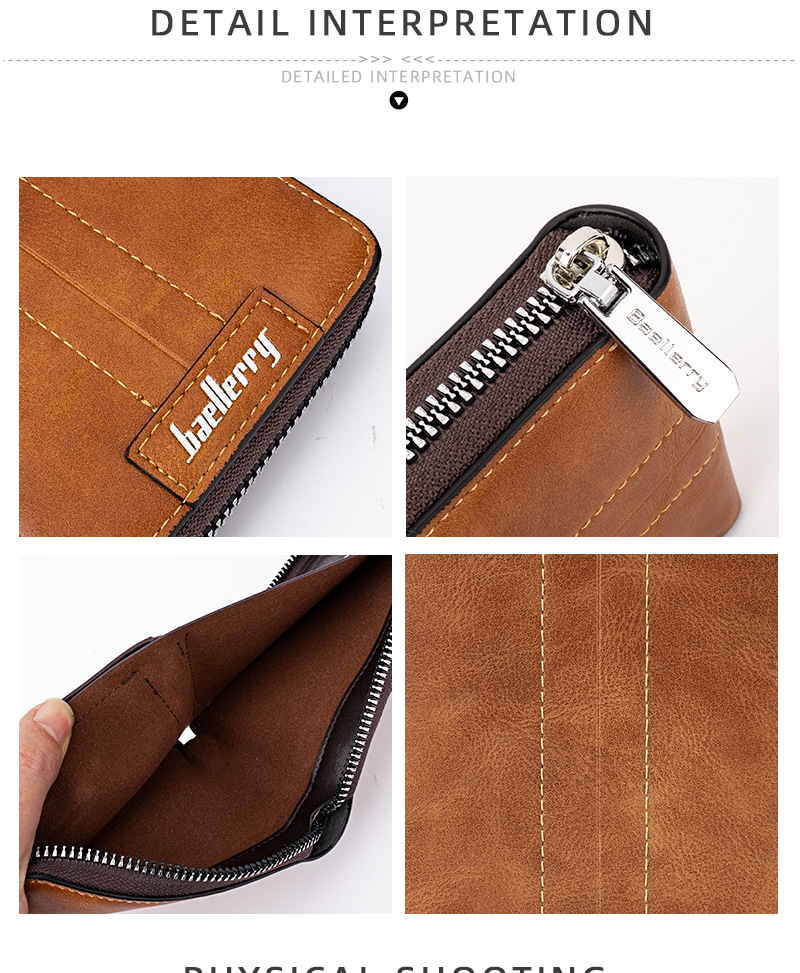 Pu Leather Material Men's Solid Color Pu Leather Zipper Small Wallets