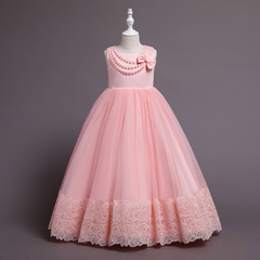 Cross-border exclusive girls' dress, long-style princess gown with bow, red children's piano-themed birthday outfit