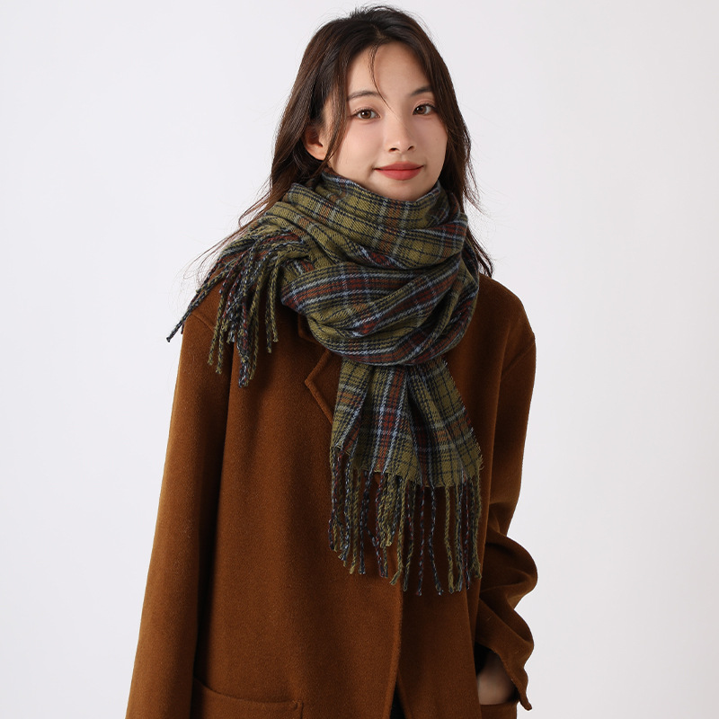 Sciarpa scozzese verde, versatile per le donne in autunno inverno, calore personalizzato di alta qualità, scialle e collo, nuovo stile coreano_voghion.com