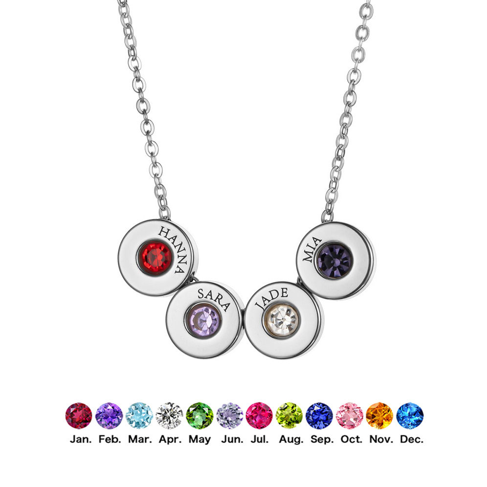Creative European And American Style Round Glossy Pendant, Can Be Engraved With Maupassant's Birthstone, A Personalized_voghion.com