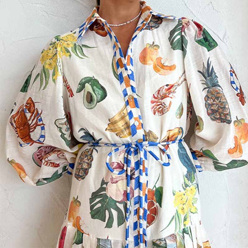 Turndown Neckline Loose Fit Type Wholesale Women's Vintage Style Ethnic Style Printing Printing Travel Turndown Long Sleeve Swing Dress