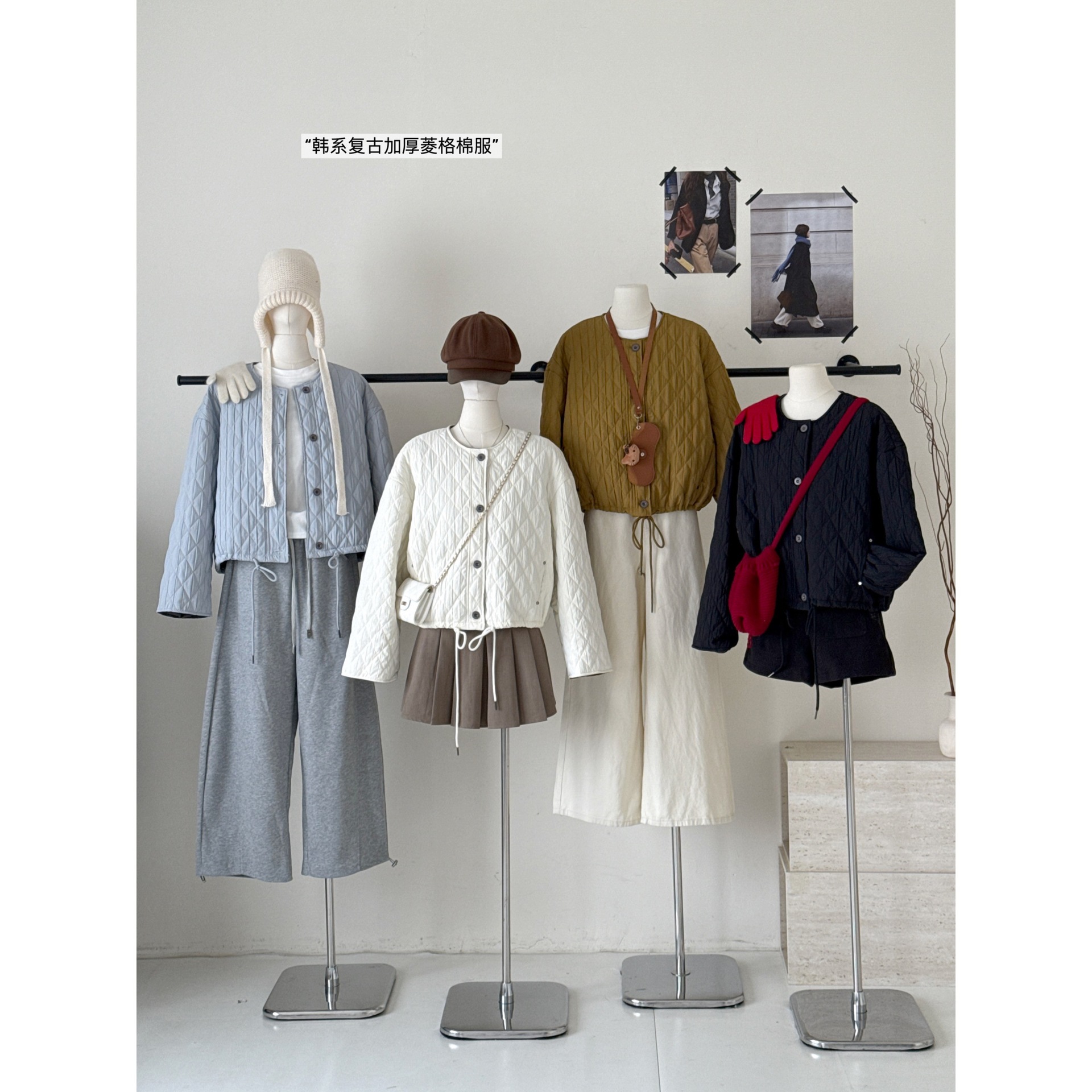 韩版复古时尚短款棉服外套女2025年冬季新款显瘦加厚保暖菱格棉衣