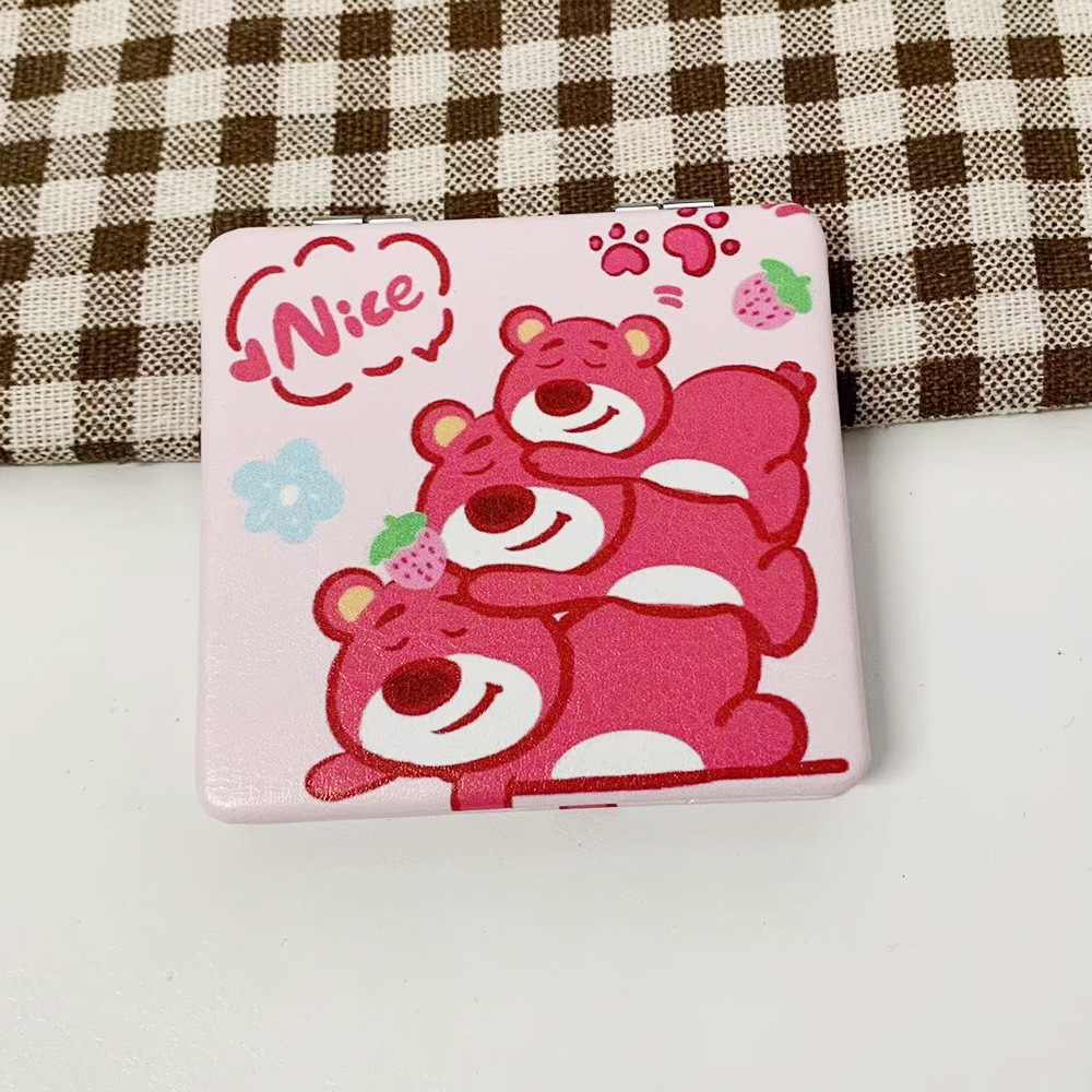 Nuevo perro Pacha osos de fresa doble cara plegable espejo de maquillaje tienda en línea tienda de espejo pequeño fábrica al por mayor