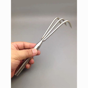 Stainless Steel Solid Three-Tooth Rake Household Flower Pot Soil Loosening Two-Tooth Rake Pointed Gardening Flower Planting Tool Sturdy Small Rake