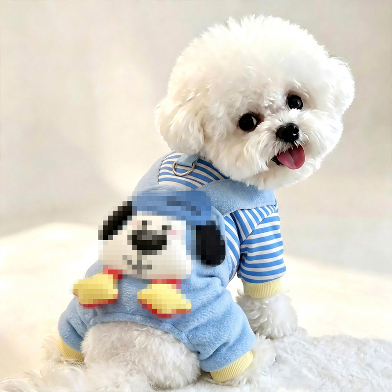 고양이 가을 보온 옷 카툰 스트라이프 하네스 연결형 레이어드 사족 의류