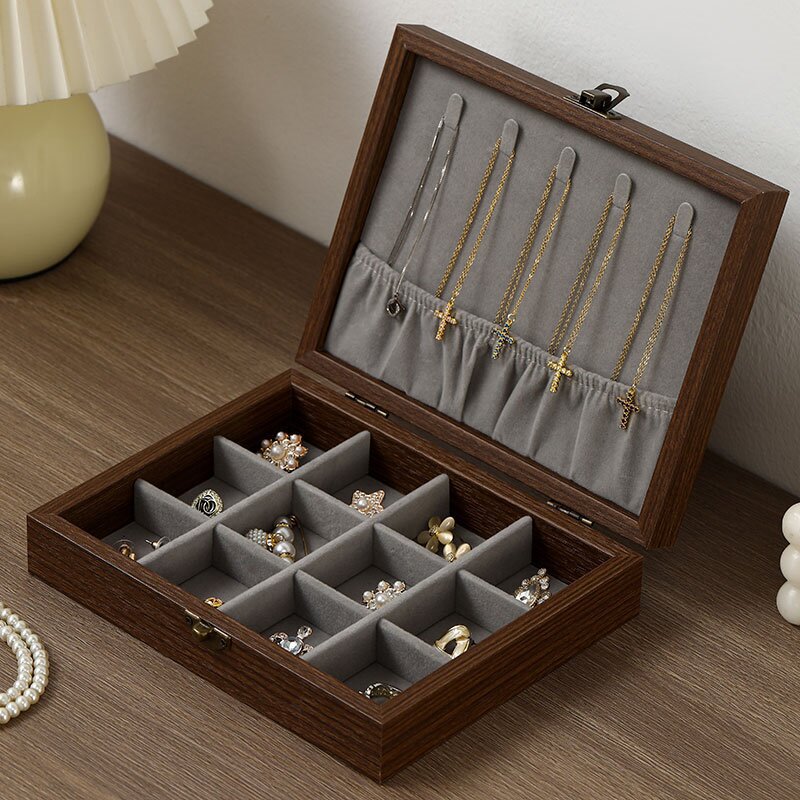 Caja de joyería de nuez caja de almacenamiento pendientes anillo collar brazalete joyería multifuncional polvo al por mayor
