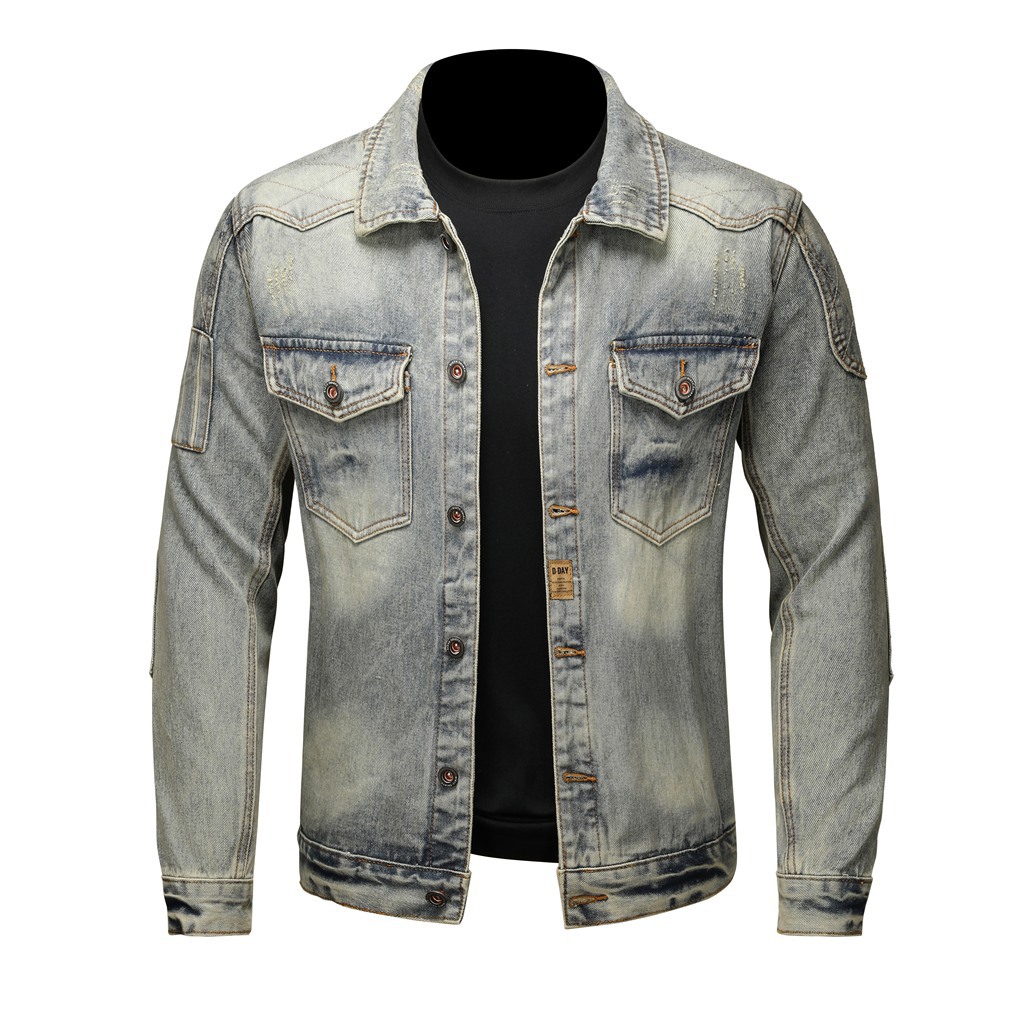 Veste en jean homme rétro coupe ample mode automne hiver_voghion.com