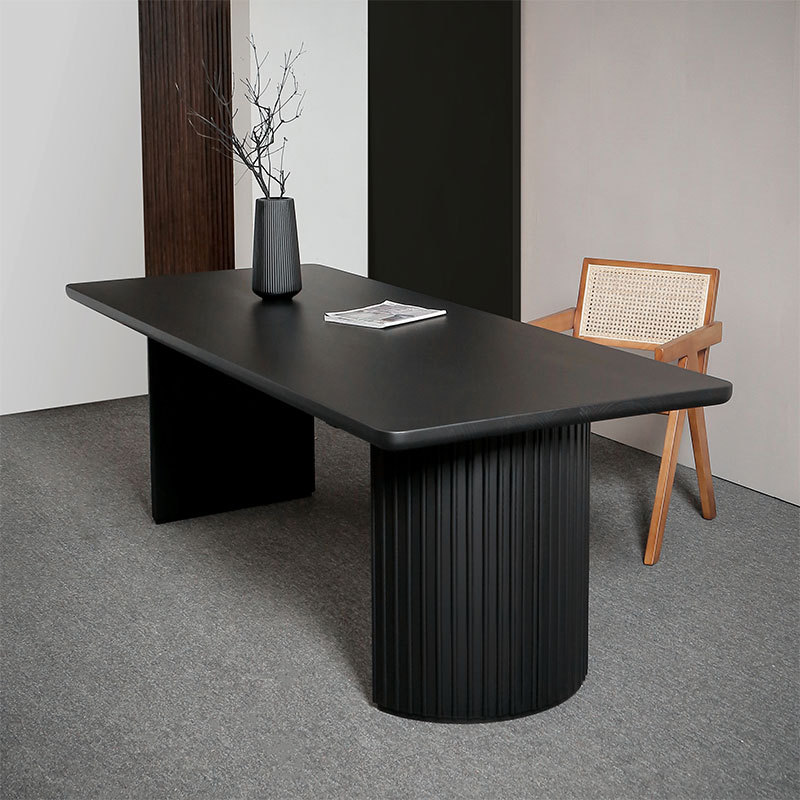 Wabi style black solid wood dining table rectangular home table ash office negotiation table oval conference long table