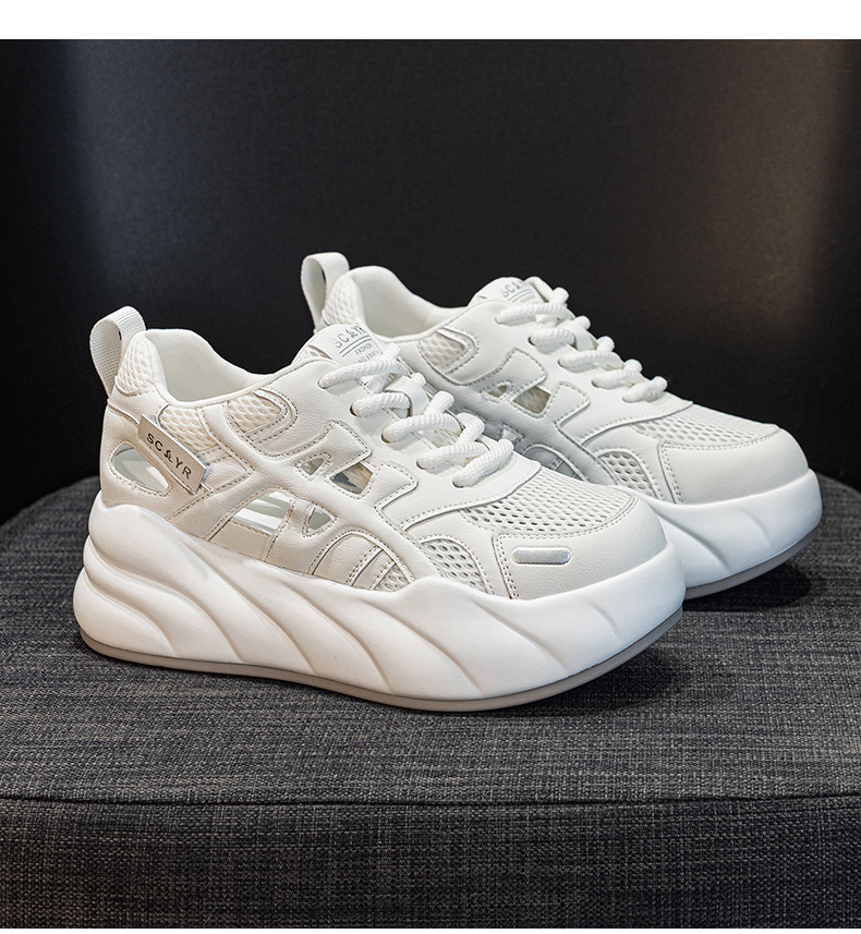 Giày sneaker nữ đế dày tăng chiều cao, phong cách thể thao thời trang, thiết kế đục lỗ thoáng khí mùa hè — M2896 màu trắng, M2896 màu xanh lam chi tiết 16