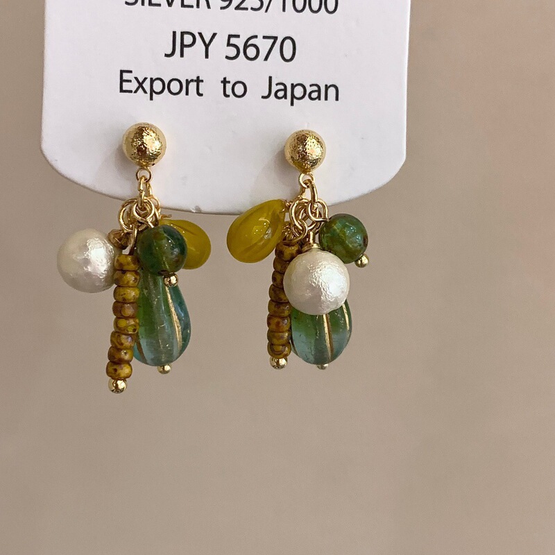日韩小众复古古董珠耳环 棉花珠串珠彩色古着感耳饰耳坠女925银针|undefined