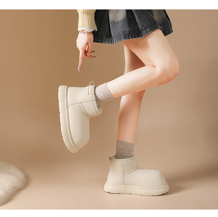 Bốt đi tuyết nữ da lì lót lông giữ ấm, đế cao 3-5 cm — màu đen chi tiết 25