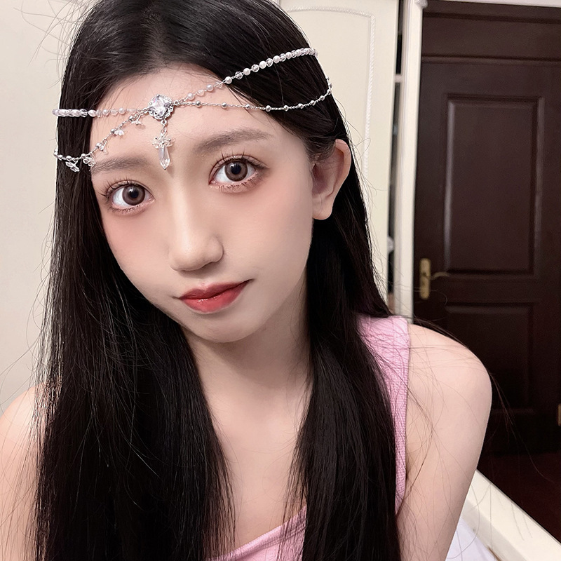 Exotic Headdress Hanfu Antiquity Hairdressing temperament Frontlet crystal Eyebrows fall bride Head Chain photograph prop