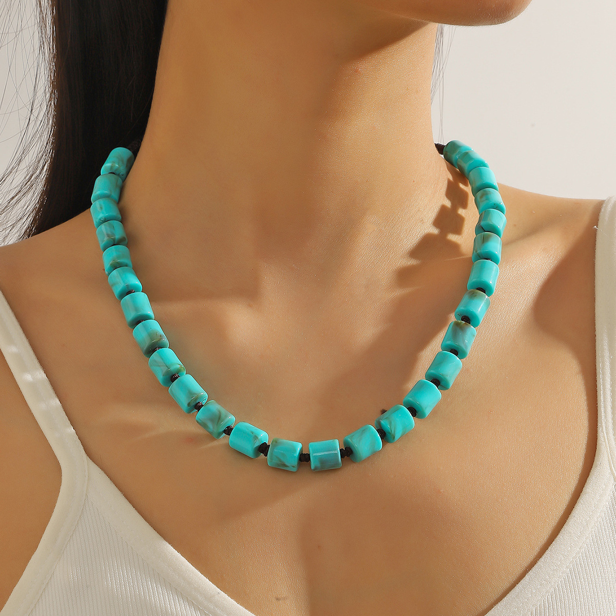 Bijoux En Gros Rétro Style Ethnique Style Classique Géométrique Rond Perle Artificielle Turquoise Résine Collier display picture 13