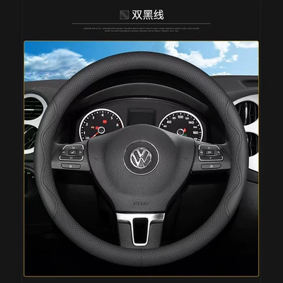 New Nappa Leather Car: Steering wheel cover - round-double-black-line-38cm