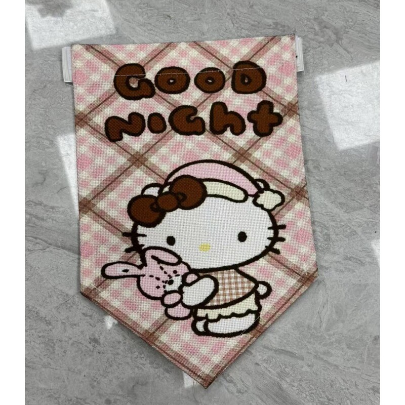 Cartoon Kitty Bedroom Door Curtain Triangular Flag Curtain Hello Kitty Cardboard Room Divider Ins Decoration Curtain Cartoon Style