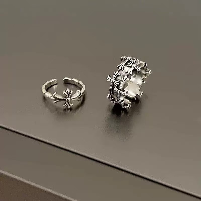 Dark Style Punk Cross Open Ring for Women, Vintage Distressed Y2K Pair Ring, Light Luxury Niche High-End Tail Ring