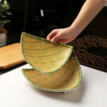 竹编仿瓷密胺盘子火锅店配菜盘创意个性餐具商用三角盘饺子盘中式