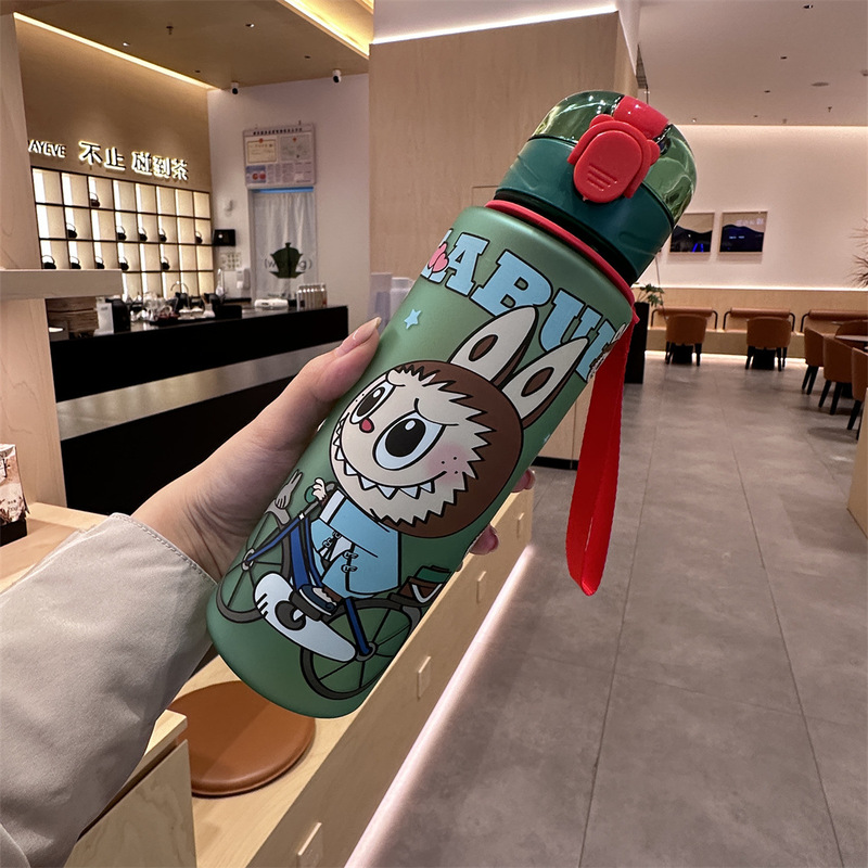 高颜值可爱型拉布布水杯弹跳盖便携车载杯细长款代发水杯|undefined