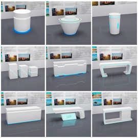 思米中岛展示台公司展厅科技创意发光展示圆形烤漆台展柜展示柜