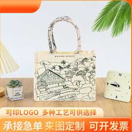 手提印花帆布托特包大容量帆布袋跨境现货空白托特包定 制logo