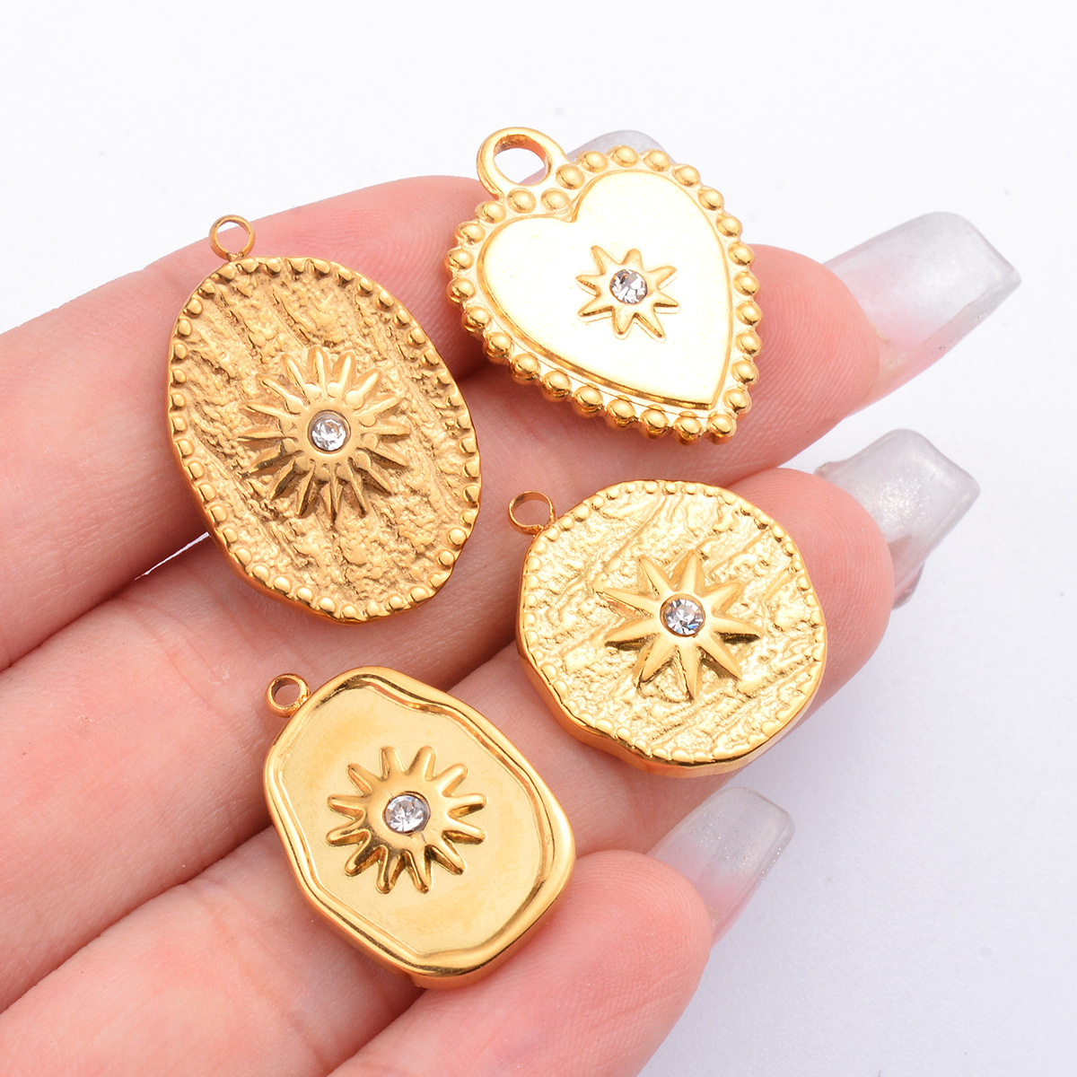 Smooth Embellishment 5 PCS/Package 304 Stainless Steel Zircon Geometric Heart Shape Sandblasted Polished Pendant