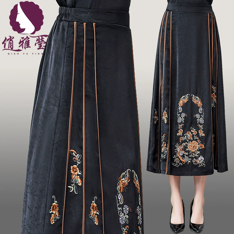 Новая китайская мама платье бюст 2025 лето новая вышивка ретро лошадь юбка среднего и пожилого возраста женская юбка