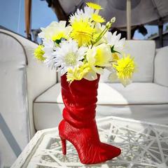 跨境红色高跟鞋花瓶Red High Heel Shoe Vase with Wild Leopard