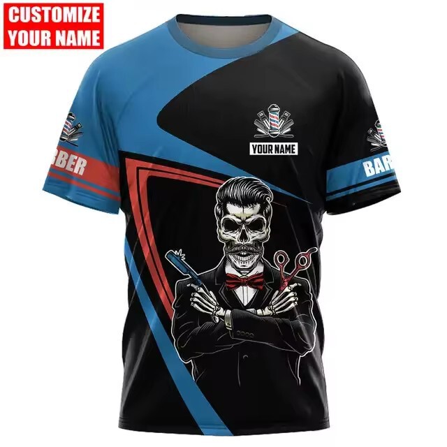 Interesting barber men's T-shirt fashion hip-hop Harajuku 3D digital printing shoes casual O collar cross-border short sleeve