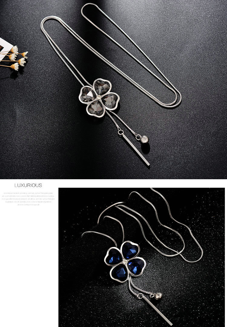 Korean Fashion Long Sweater Chain Four-leaf Clover Necklace Tassel Pendant display picture 6