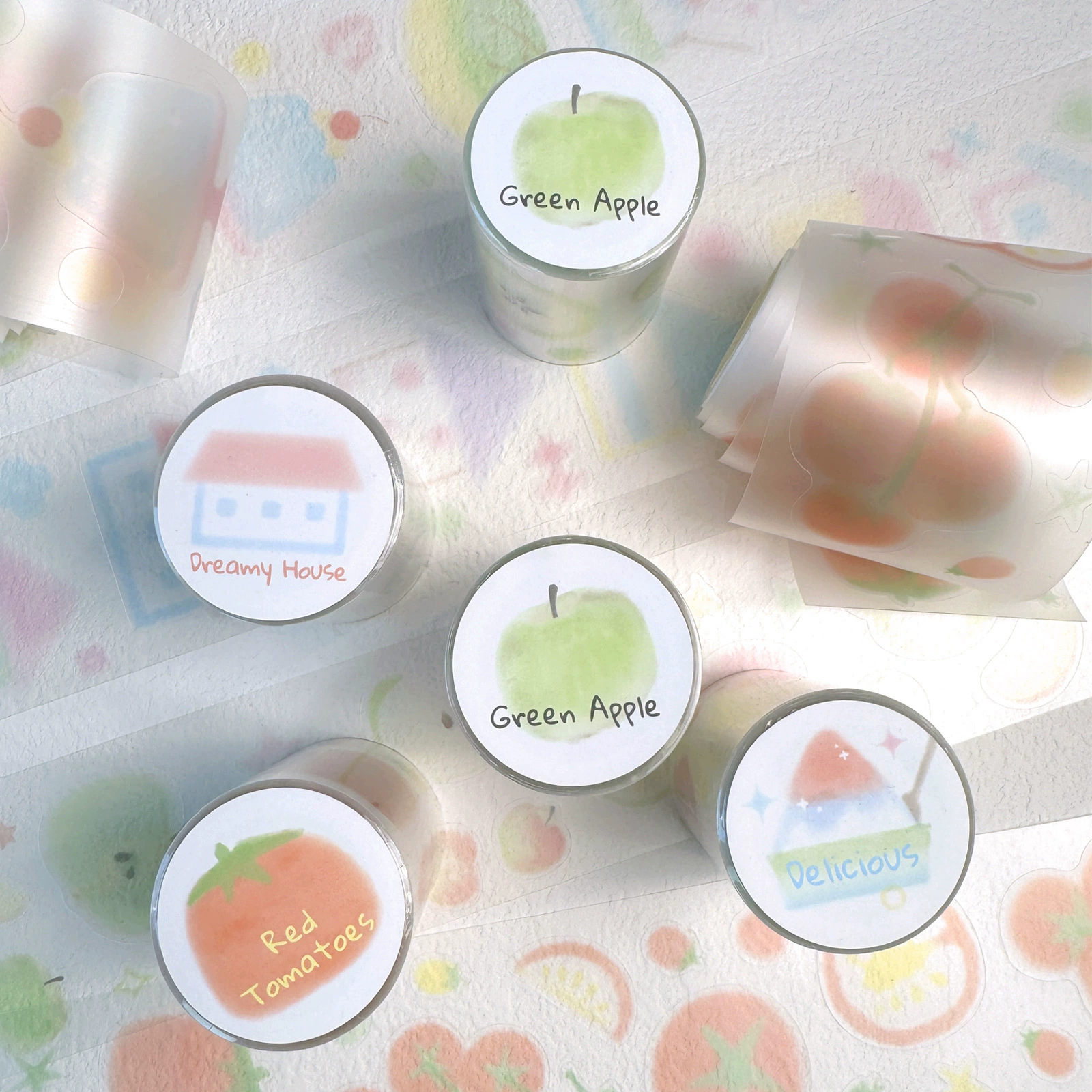 AGUGU Слегка сладкий ПЭТ прозрачный вырезать стикер рулон основной ручной ленты яблочный песок лед летом соль ручной счет