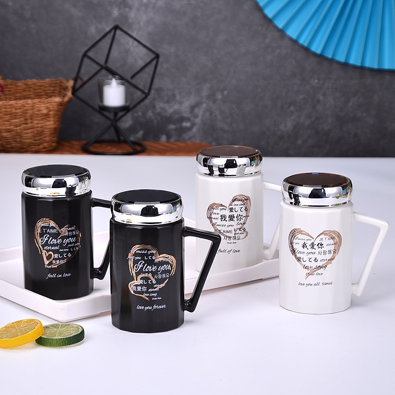 Yiwu esmalte espejo taza de visualización taza de cerámica con tapa nórdico espejo de dibujos animados taza conjunto festival regalo comercio exterior