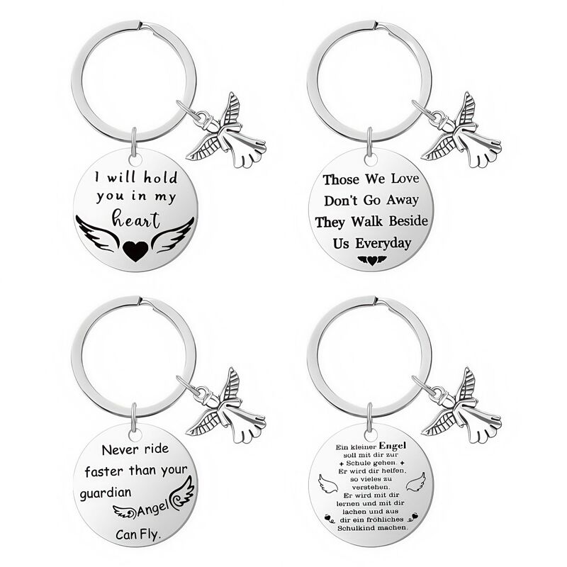 Cross-Border Keychain Guardian Angel Travel Stainless Steel Gift Laser-Engraved Pendant Car Key Travel Souvenir