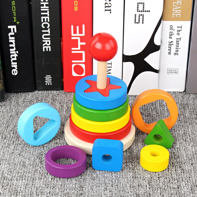 Деревянная башня, геометрическая когнитивная игра Jenga, интеллектуальная игрушка, цветоощущение, раннее образование