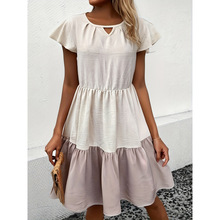 X 32664 V-neck Patchwork Midi Dress V ��ƴ������ȹ�羳��