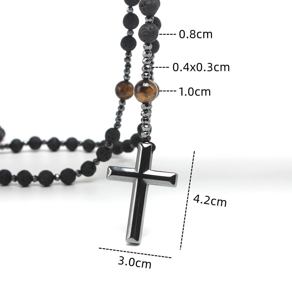 Men's Gender Chinoiserie Retro Ethnic Style Cross Natural Stone Beaded Men's Pendant Necklace