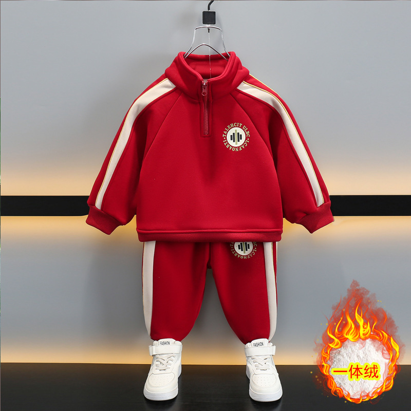 6561 niño más traje de terciopelo otoño e invierno engrosamiento de una pieza suéter de terciopelo de dos piezas para niños invierno estilo occidental bebé ropa para niños