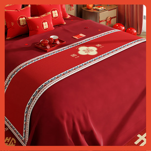 Red Festive Bed Runner Wedding Room Bedside Towel Newlywed Bedding Double Happiness Table Runner Coffee Table Tea Table