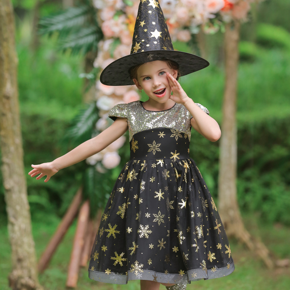 外貿(mào)新款童裝兒童萬(wàn)圣節(jié)服裝晚禮服女童短袖亮片公主裙圣誕連衣裙