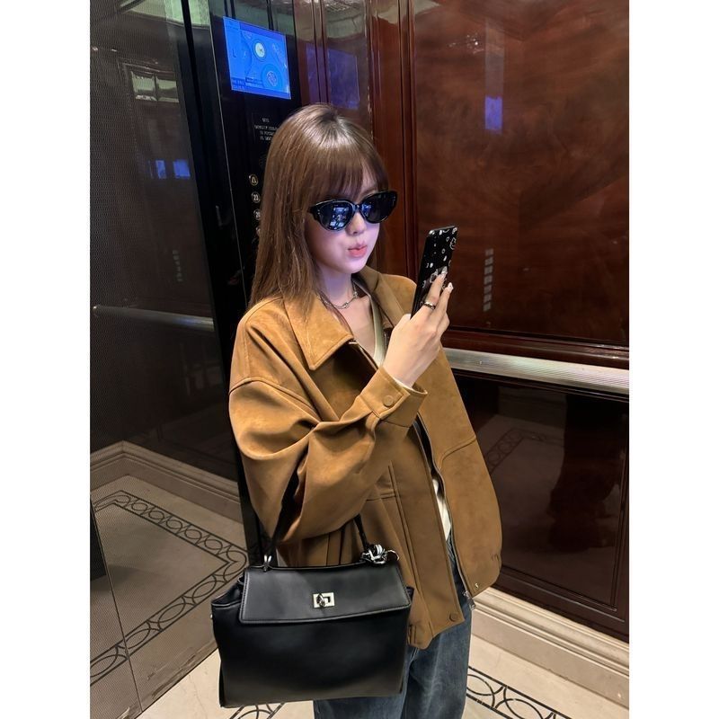 美式复古麂皮夹克女装2025年春季爆款宽松翻领休闲百搭显瘦外套潮|undefined