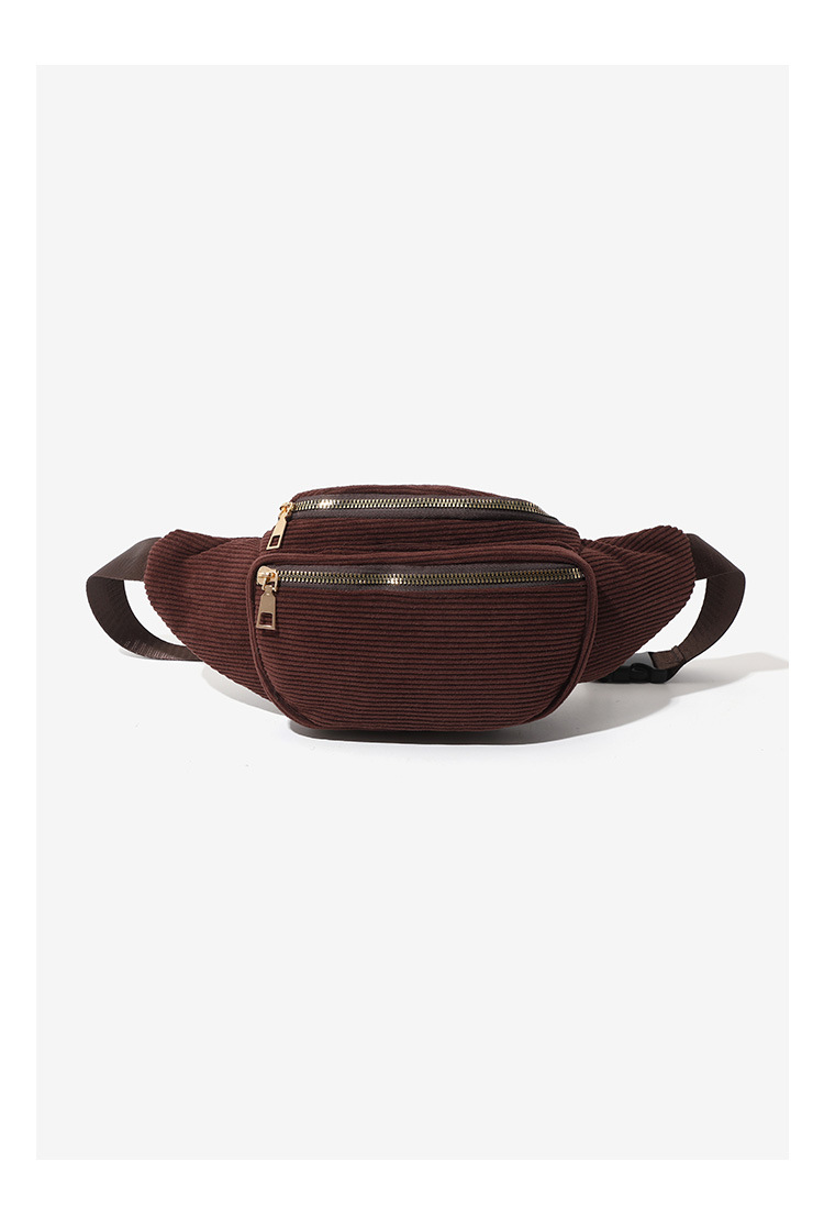 101g Weight Polyester Lining Material Zipper Closure Type Single Shoulder Strap Strap Type Fanny Pack Bags Type Casual, Street Occasion Corduroy Material Solid Color Pattern Spring Season Women's Gender Streetwear Style Dumpling Shape Shape Medium Size Women's Streetwear Solid Color Corduroy Waist Bags 16