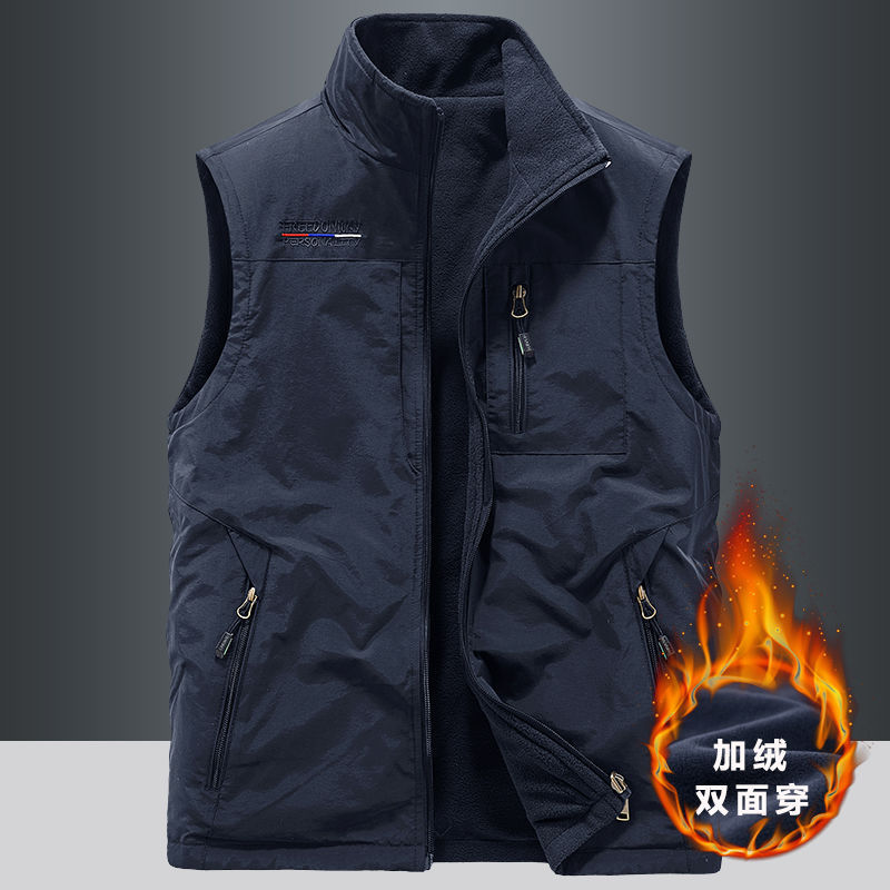 2023 Autumn and Winter Men's Waistcoat fleece-lined Thickened Windproof Warm Outdoor Sports Leisure Fleece Vest