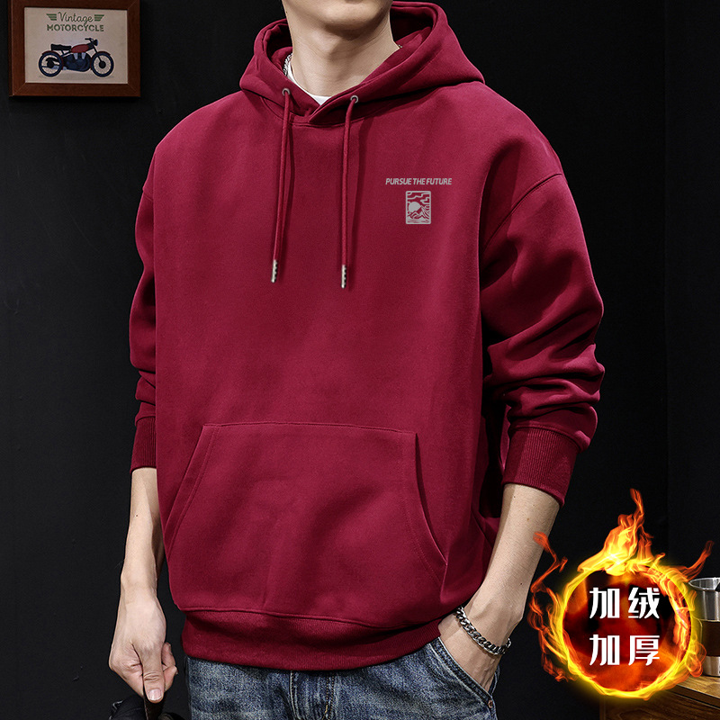 Rojo vino chaqueta con capuzas con veludo - 2166