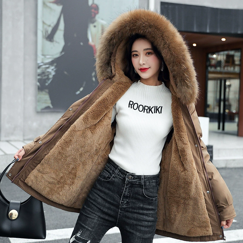 Long winter keep warm warm jeans, down jacket, mid-length, Korean style, plus size