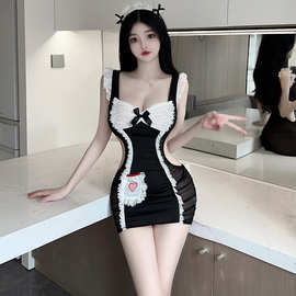 网红风性感内衣透明女佣套装包臀情调趣味连体女仆COS装角色扮演