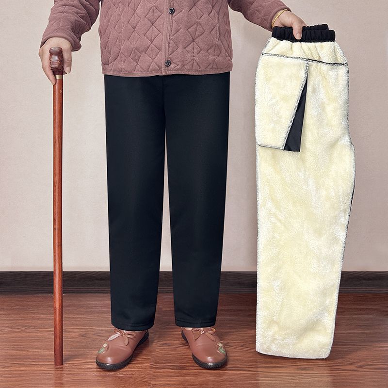 노인을위한 NUNBAI 겨울 양고기 벨벳 느슨한 바지 중년 및 노인을위한 플러스 벨벳 바지 할머니 엄마를위한 따뜻한 바지