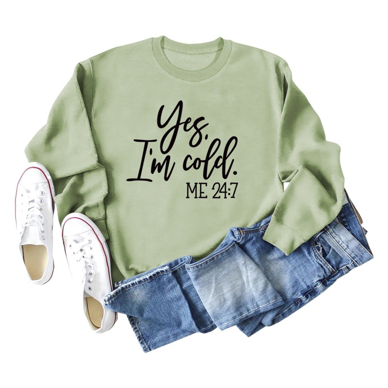 Suéter de punto con estampado de letras casuales sueltos de Amazon Yes 'I'm Cold nueva ropa de mujer de comercio exterior con cuello redondo