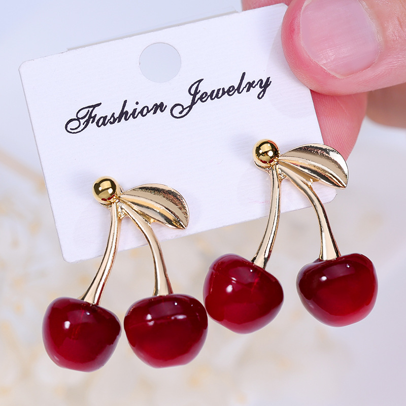 Aretes de cereza roja para mujer – colgante exquisito, fruta de imitación versátil, nuevo estilo